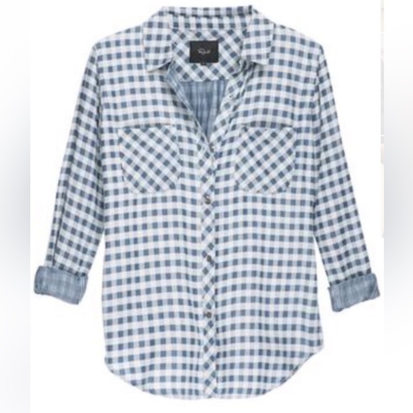 Rails Womens Carter Button Down Shirt Blue Mini Check Sz Medium Coastal Cowgirl - Picture 10 of 10